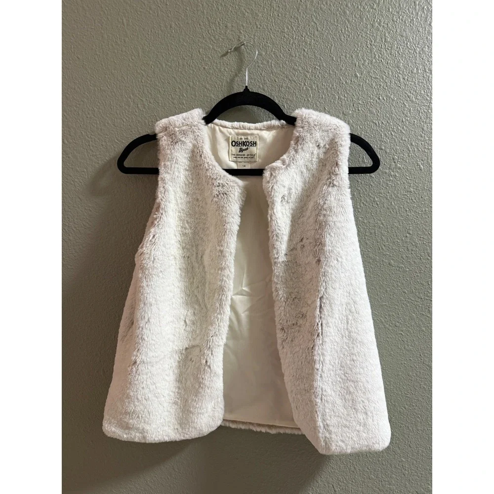 OshKosh Bgosh Girls Cream Faux Fur Vest Size 14 Sleeveless Open Front Jacket